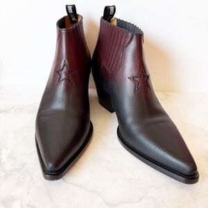Christian Dior Black and Burgundy Leather Gradient Star Cowboy Ankle Boots 42/11